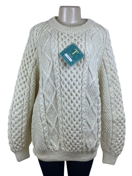 Tivoli Women’s Ivory Wool Hand-Knit Sweater Aran Cable-Knit Design Size L - New - Picture 1 of 10